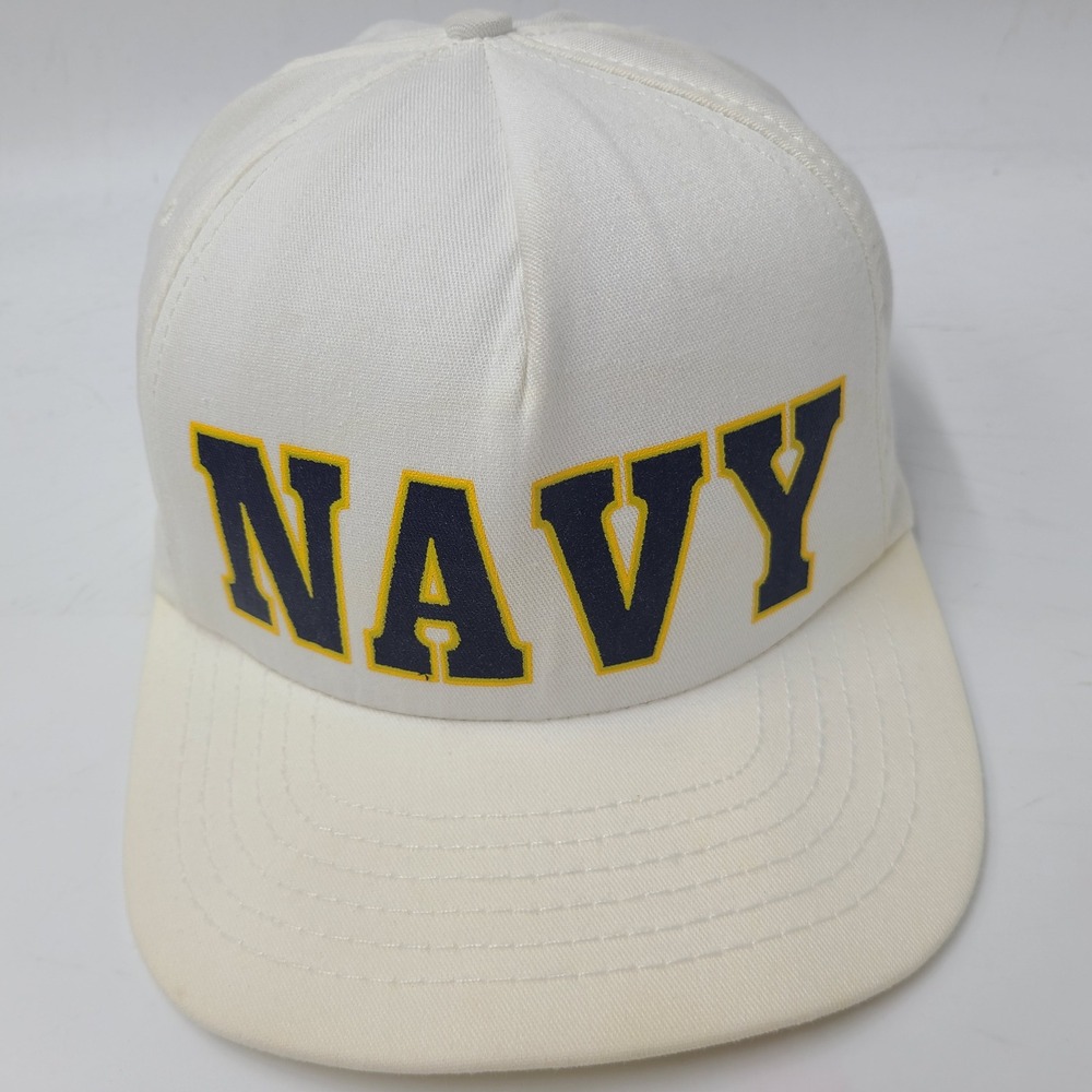 Vintage Navy Midshipmen Hat Snapback (Fits Small) White NCAA USA Naval Academy‎